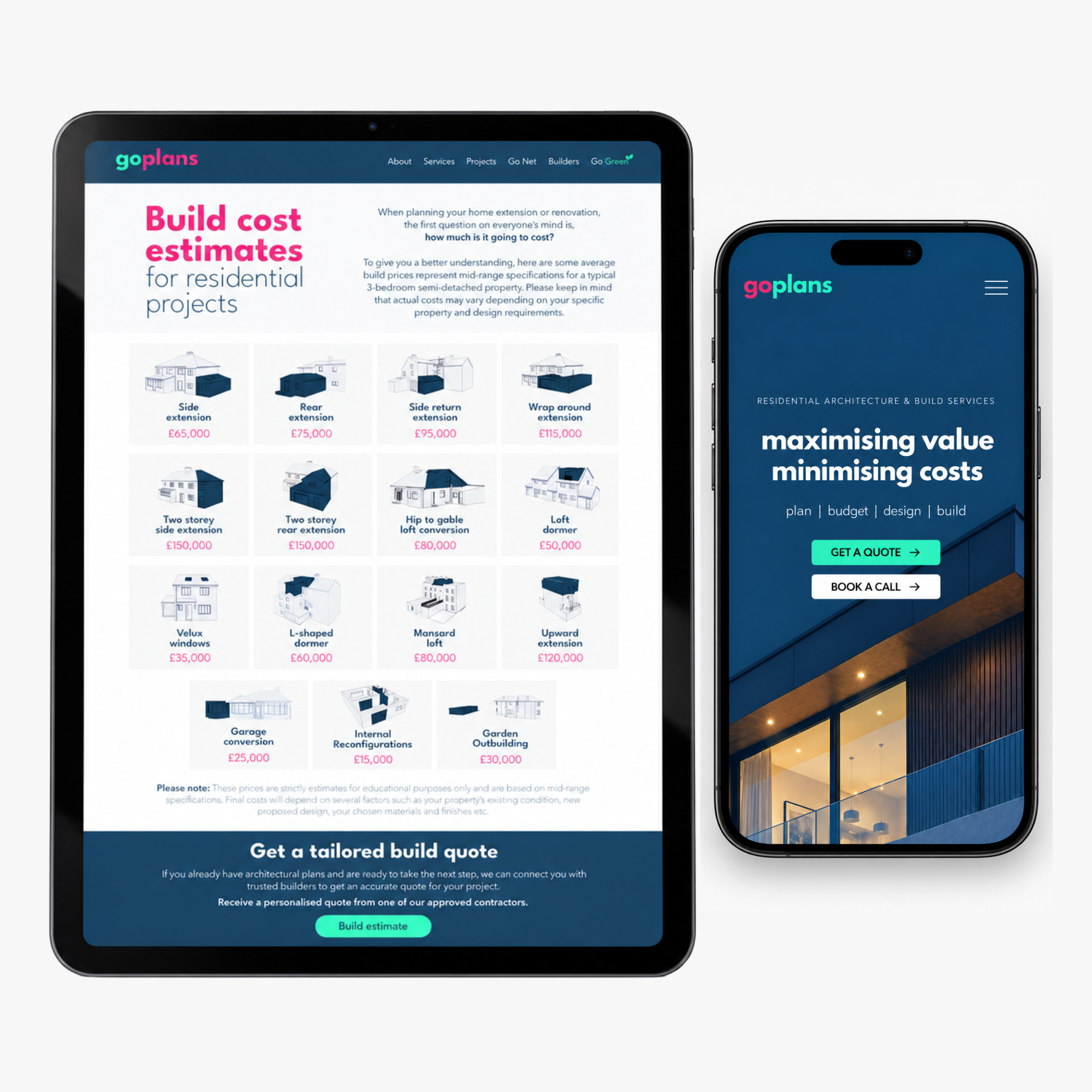 Go Plans website shown on tablet and phone