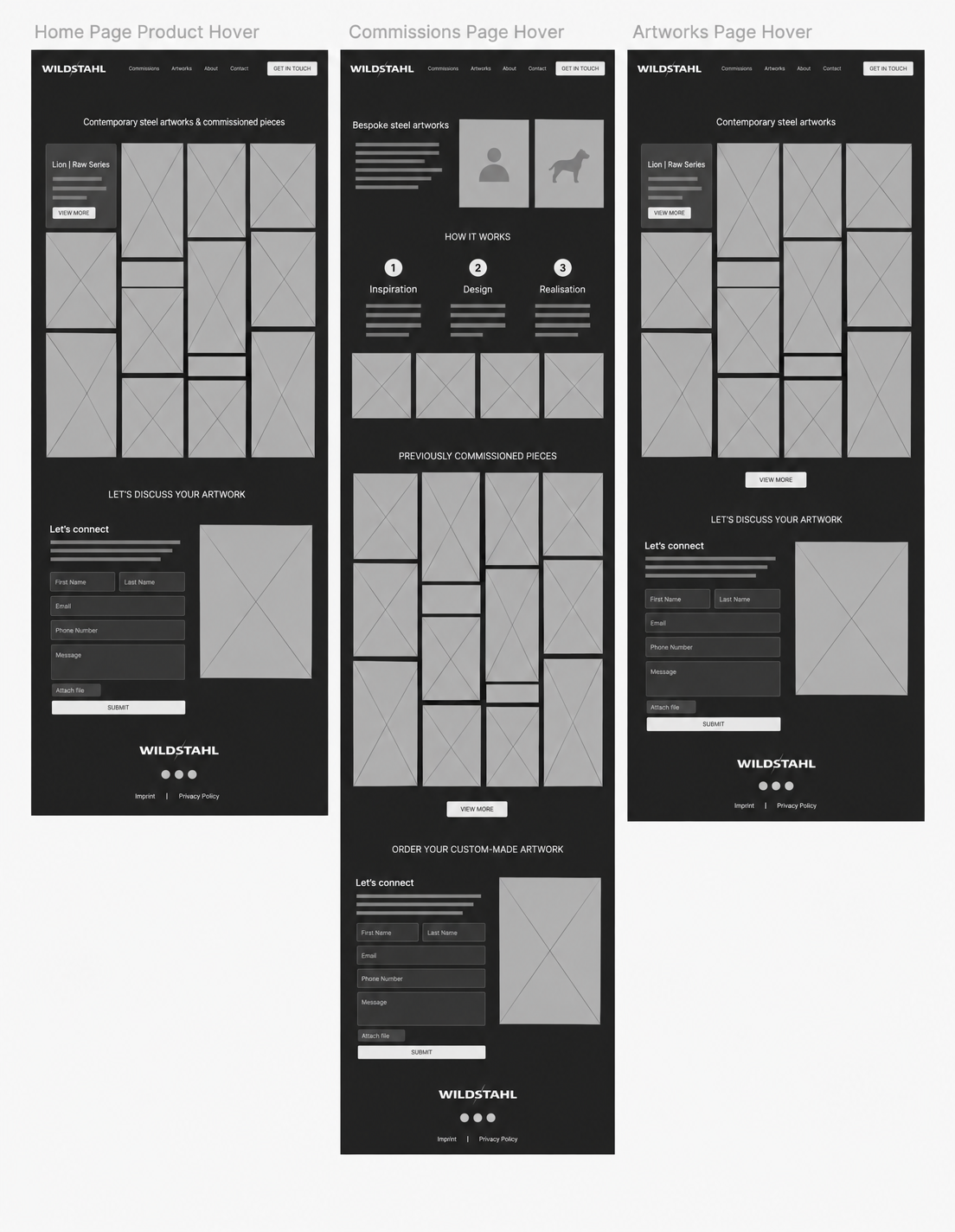 Wildstahl grayscale wireframes for hover states