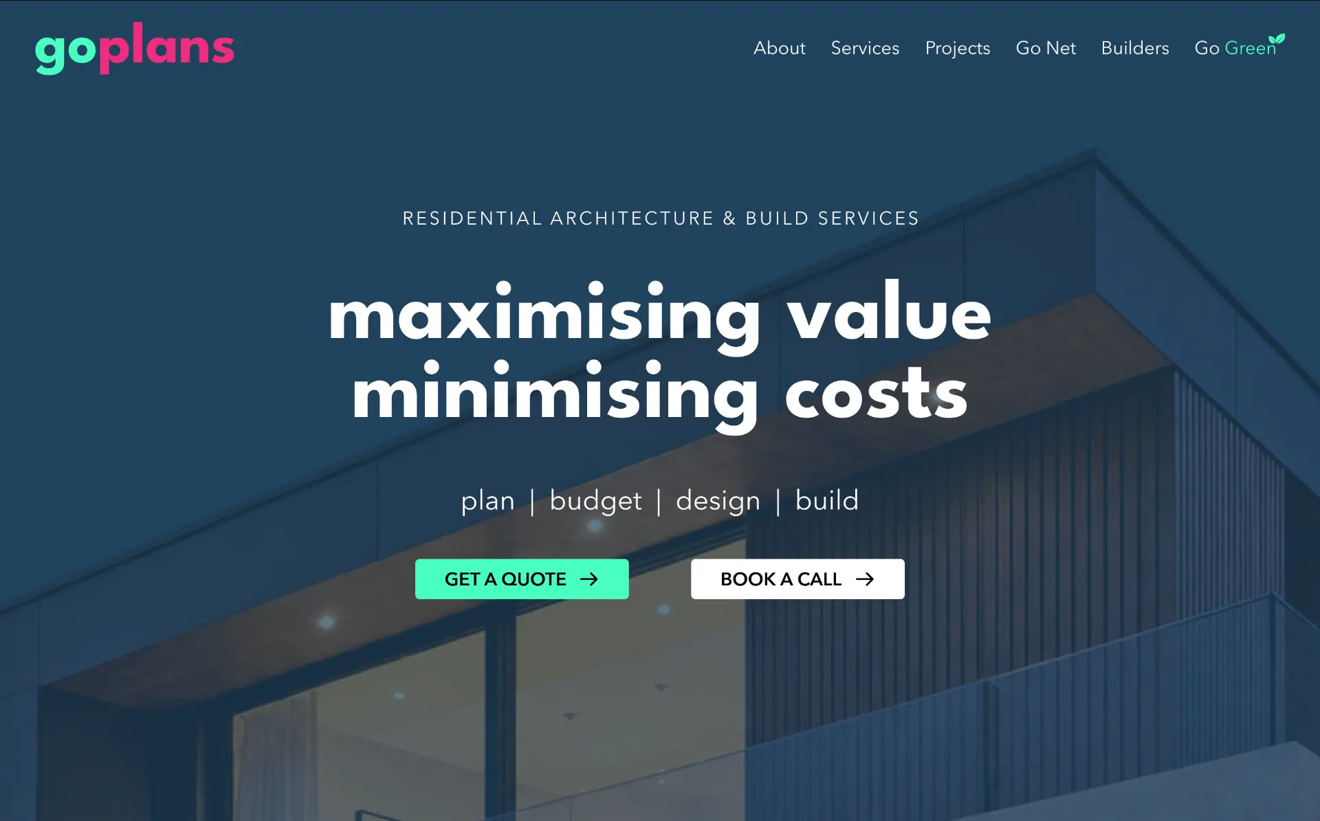 Rebranded navy, mint and pink Go Plans website